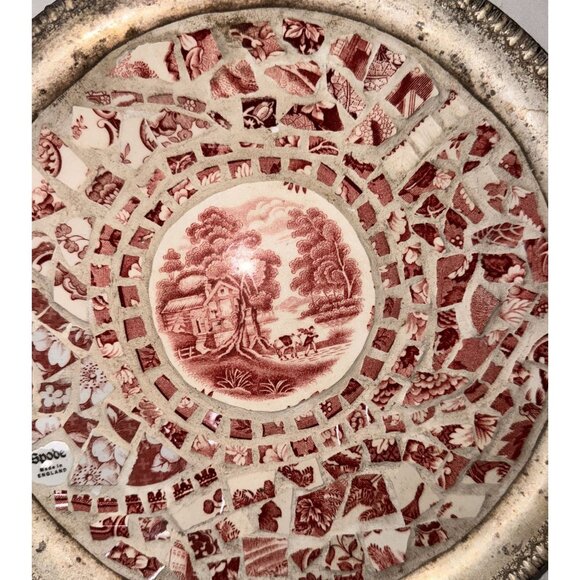 Spode Enoch Woods Mosaic Plate With Red & White Patterns - Picture 4 of 14